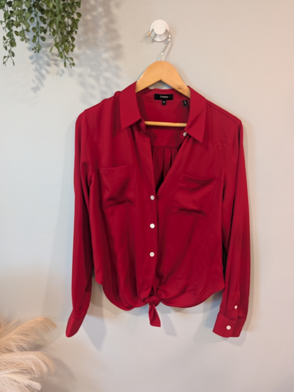 Theory Red Tie-Front Button Shirt